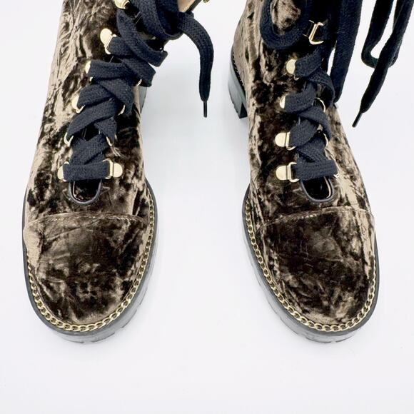 Stuart Weitzman Kolbie Chain Bootie in Taupe Cord Velvet - Picture 6 of 12